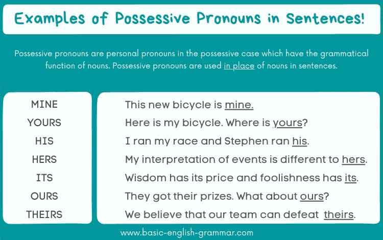 Give At Least 5 Examples Of Possessive Pronoun